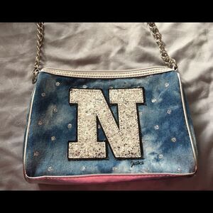 🦋Justice tween "N" initial sparkle denim bag
